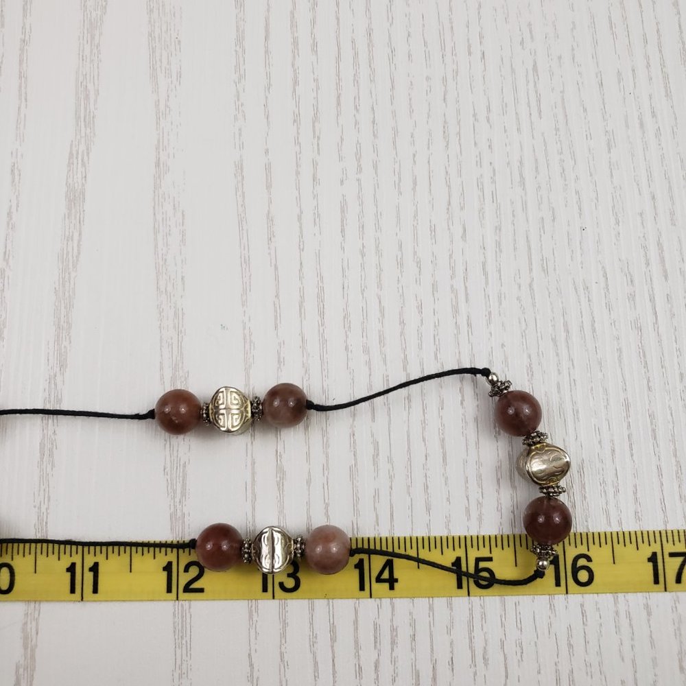 Brown Glass Silver Tone Bead Station Cord Necklace - Picture 5 of 5